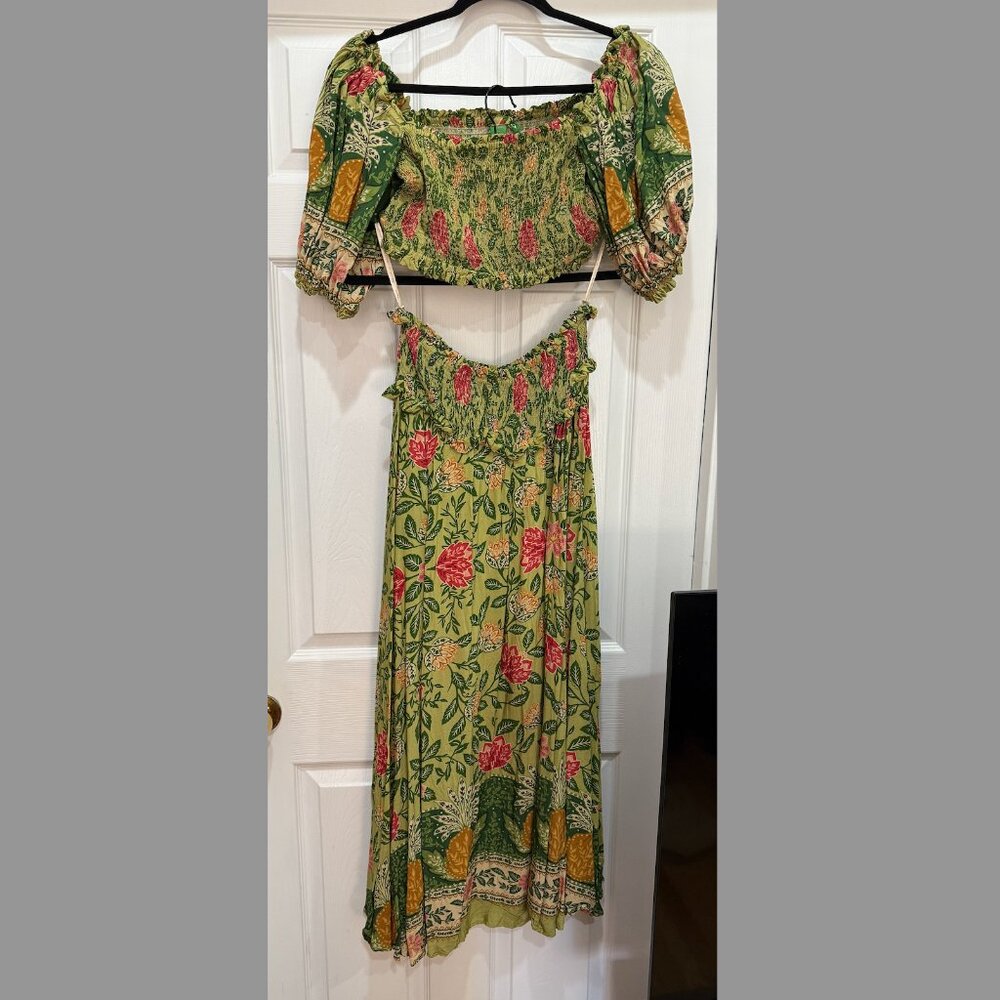 FARM Rio XL Green Floral Maxi Dress (Top/Skirt Set)